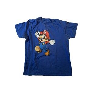 Nintendo T Shirt Men’s Size Large Super Mario Bros Jumping Graphic Blue
